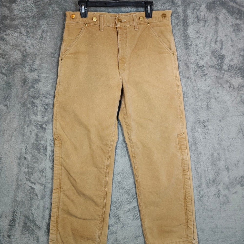 VTG Carhartt Quilt Lined Duck Canvas Pants 34x29 Workwear Side Zip Leg B10 BRN